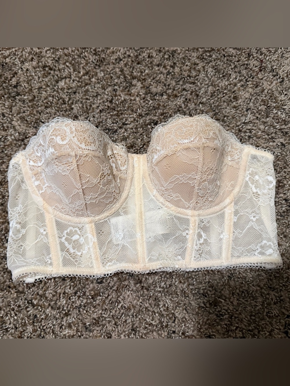 Adika Beige Lace Longline Strapless Bustier Bra
